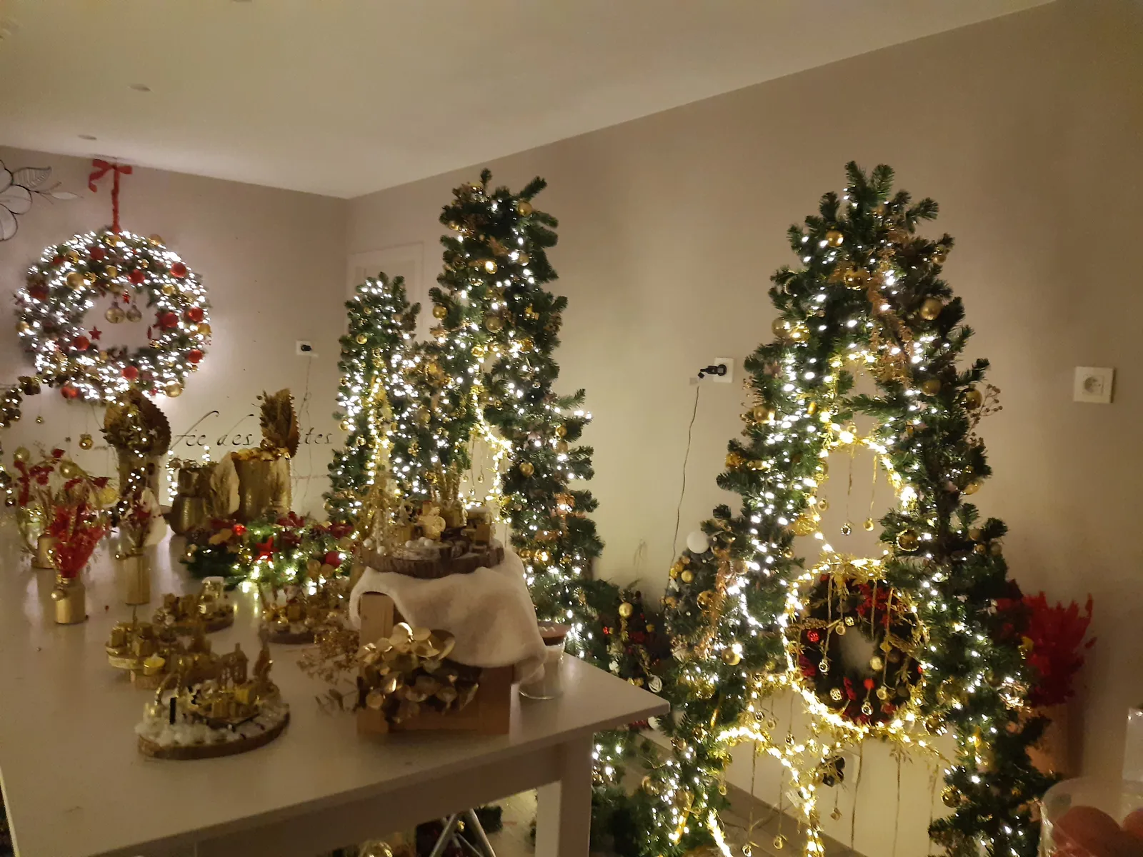 Deux sapins de 1m80 et un de 2m (recto), location séparée possible. PLUS DISPO POUR NOEL 2026