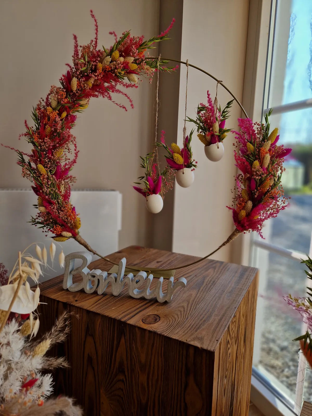 Couronne séchée aux vives couleurs recto verso