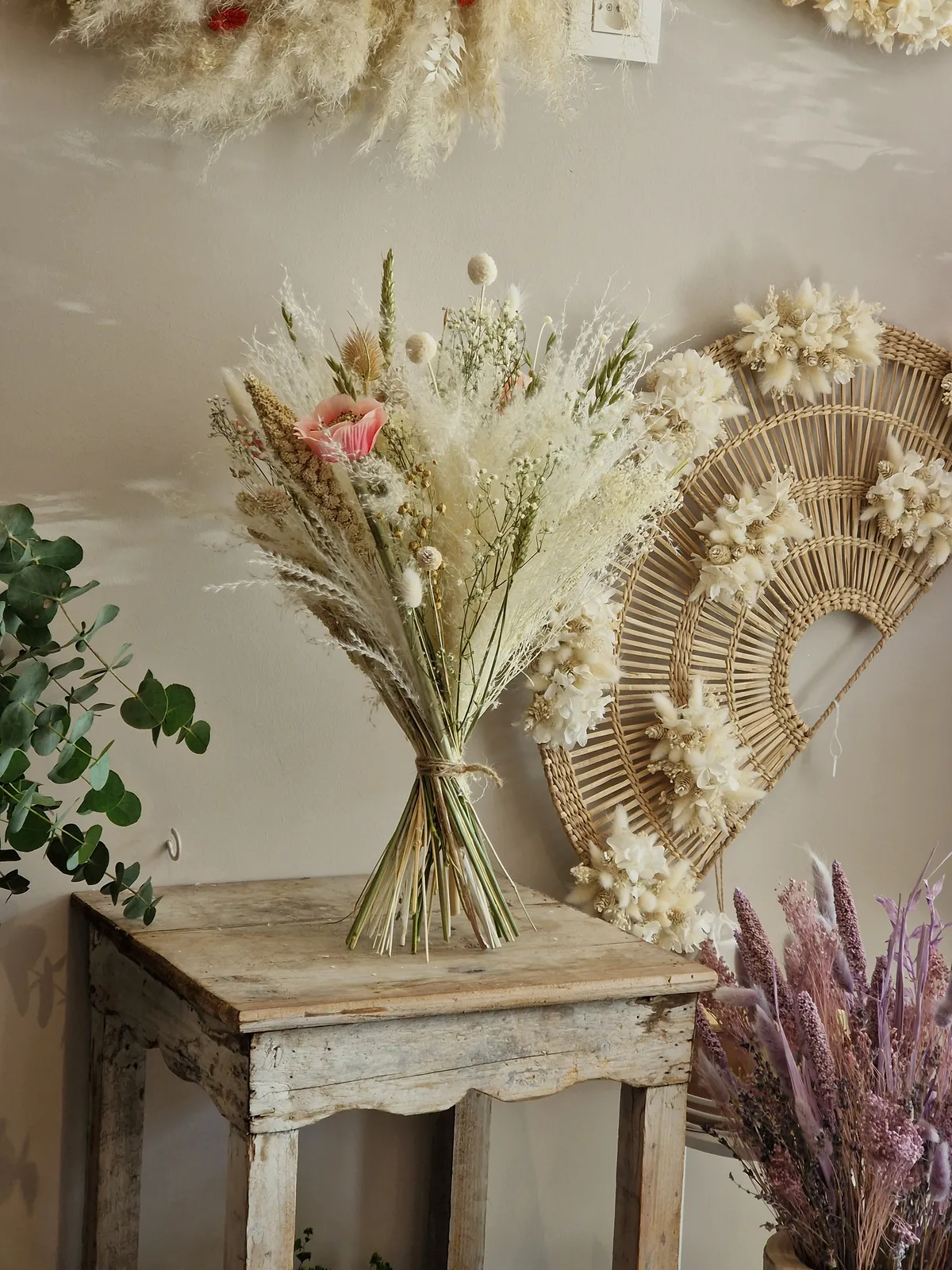 Bouquet de fleurs séchées tons doux