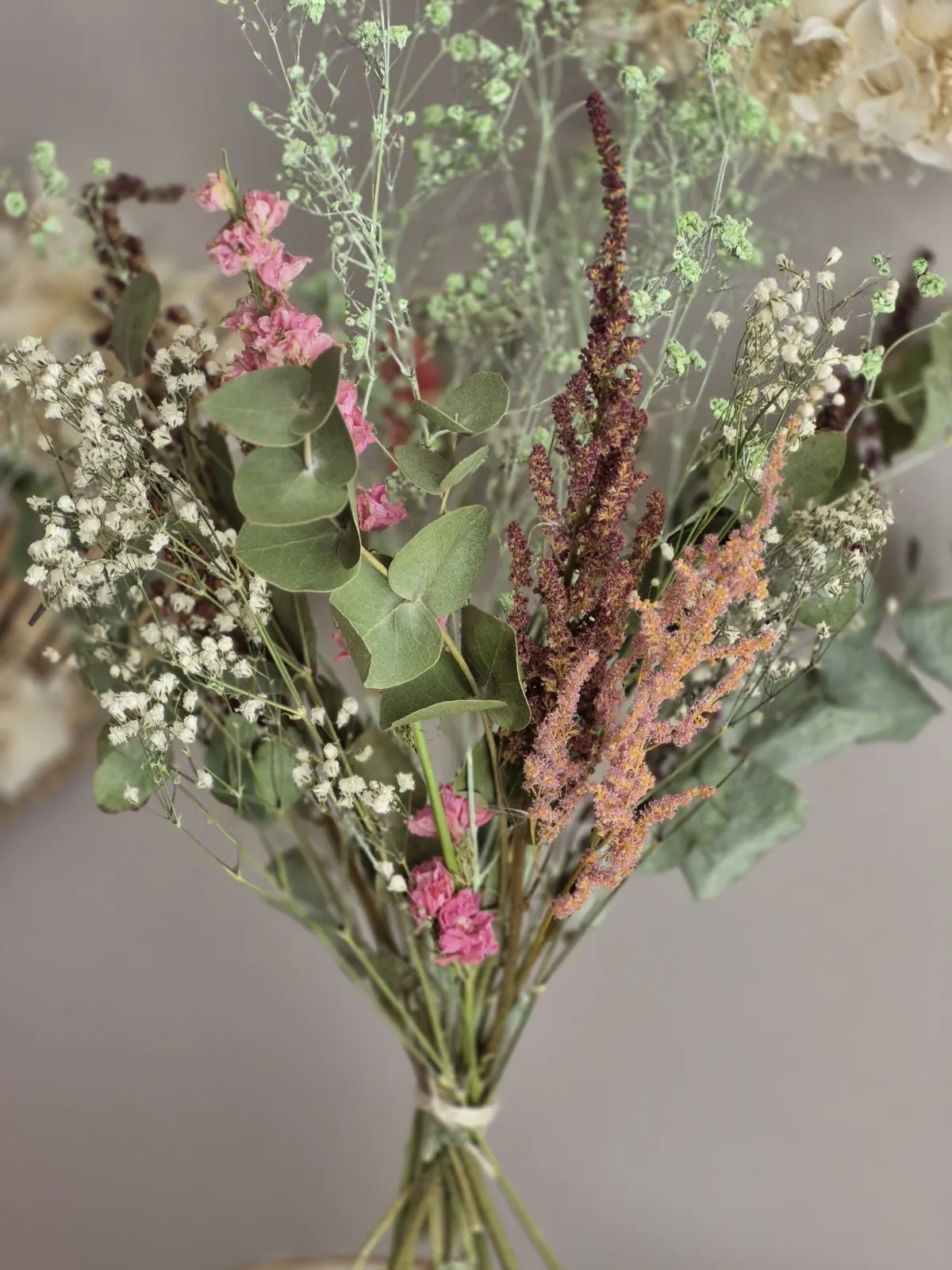 Bouquet séché rose et eucalyptus